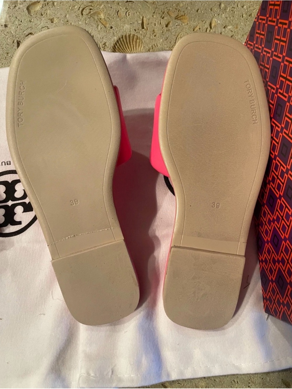 Tory Burch Neon Pink Crystal-Embellished Logo Slide Sandals text 5045474637. - Picture 5 of 7